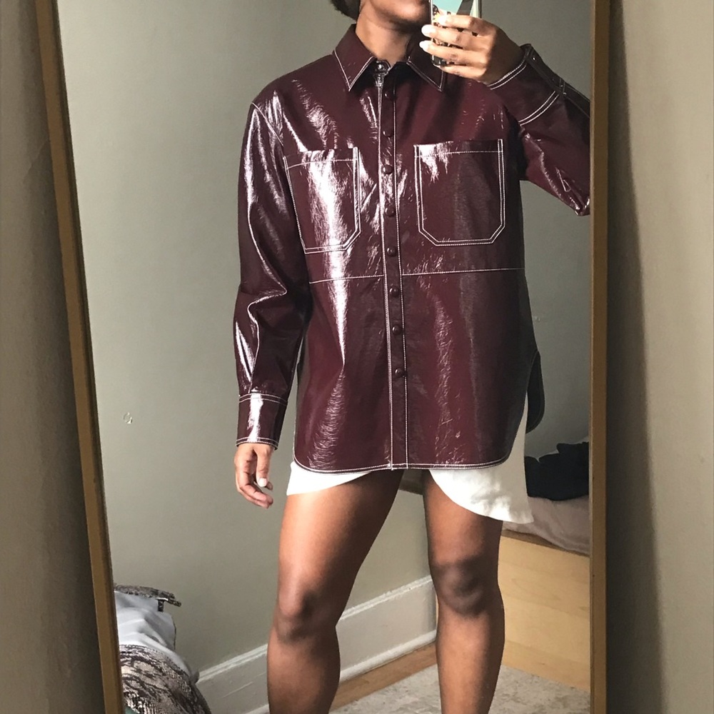 Mango Faux Leather Shirt Jacket